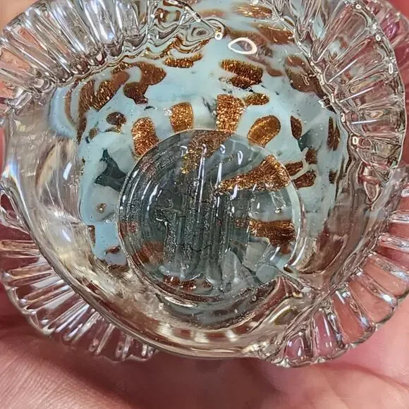 Signed Murano Art Glass Paperweight Aventurine Aqua Gold Flecks Camer Italy